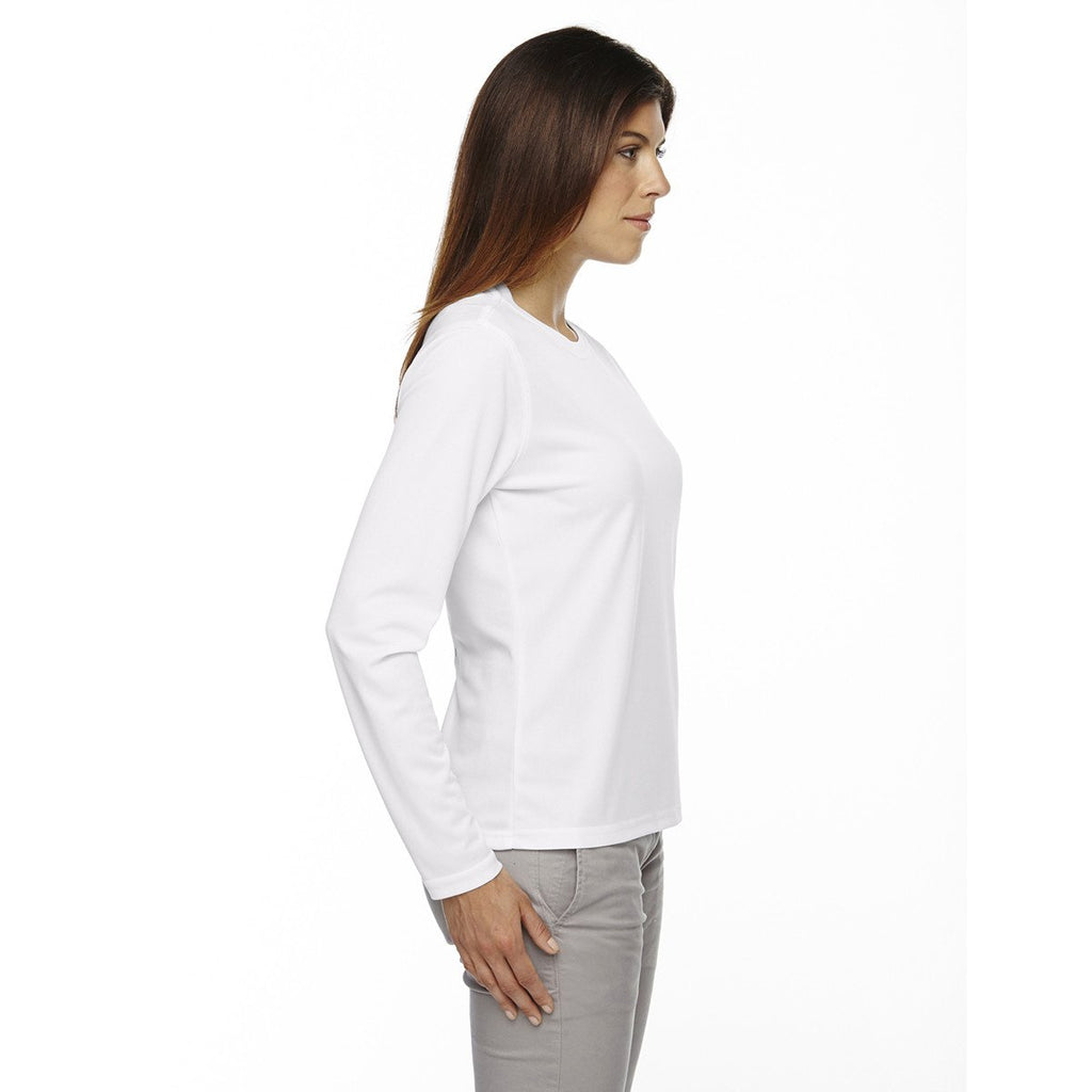 Core 365 Women's White Agility Performance Long-Sleeve Pique Crewneck