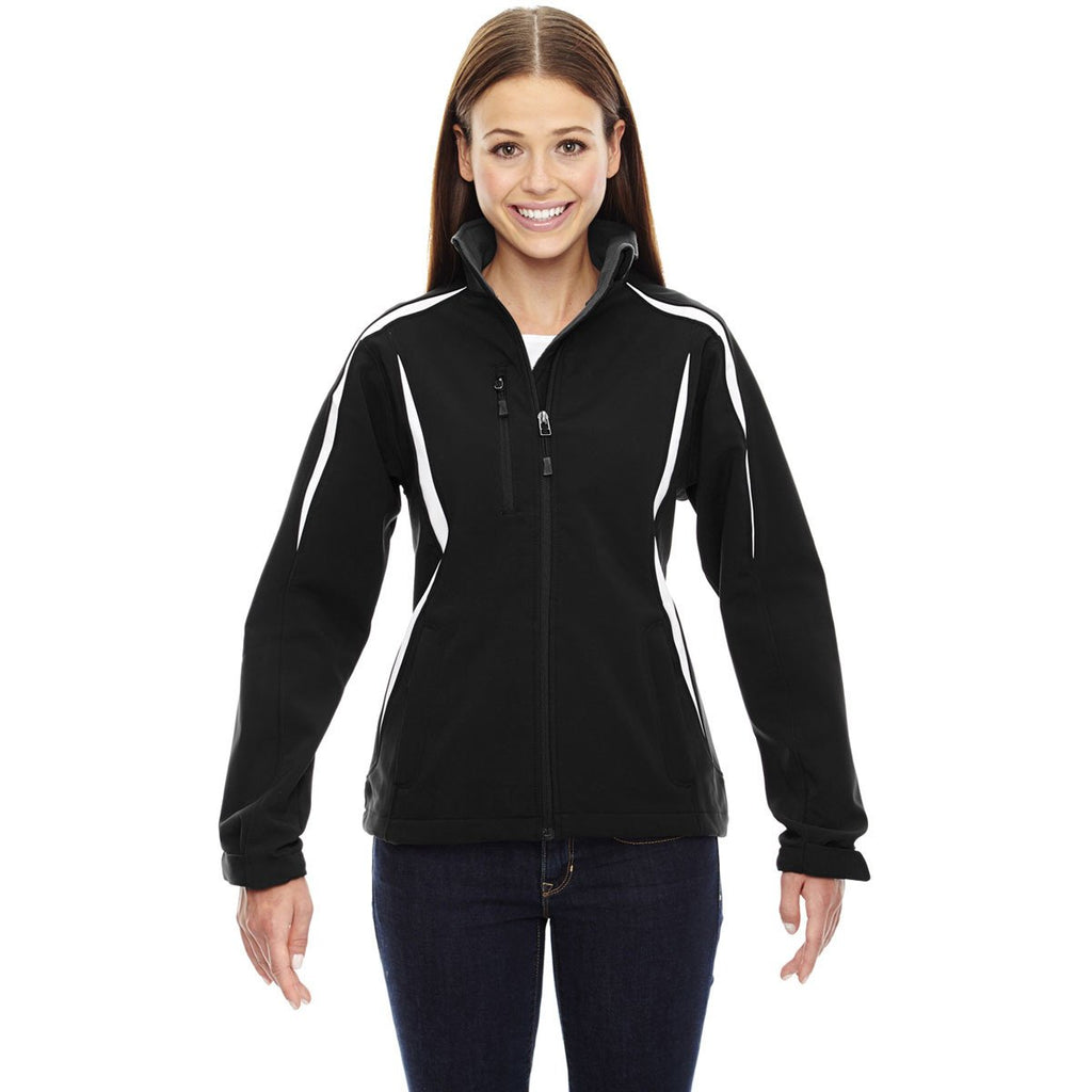 North End Women's Black Enzo Colorblocked Three-Layer Fleece Bonded Soft Shell Jacket