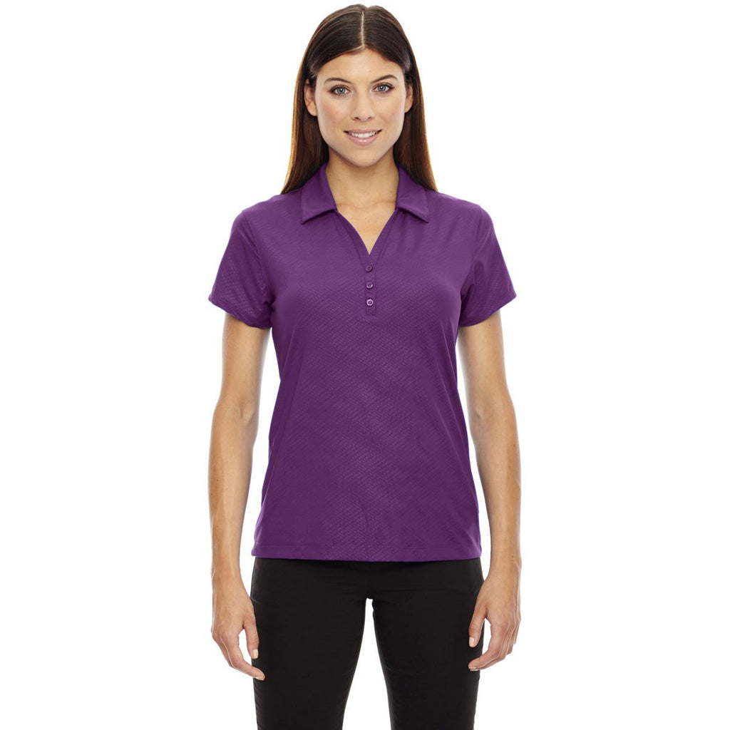 North End Women's Mulberry Purple Silk Stretch Embossed Print Polo