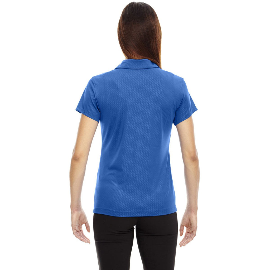 North End Women's Nautical Blue Silk Stretch Embossed Print Polo