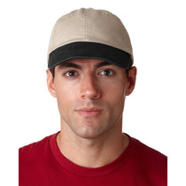 UltraClub Men's Khaki/Black Classic Cut Chino Cotton Twill Unstructured Two-Tone Cap