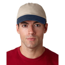 UltraClub Men's Khaki/Navy Classic Cut Chino Cotton Twill Unstructured Two-Tone Cap