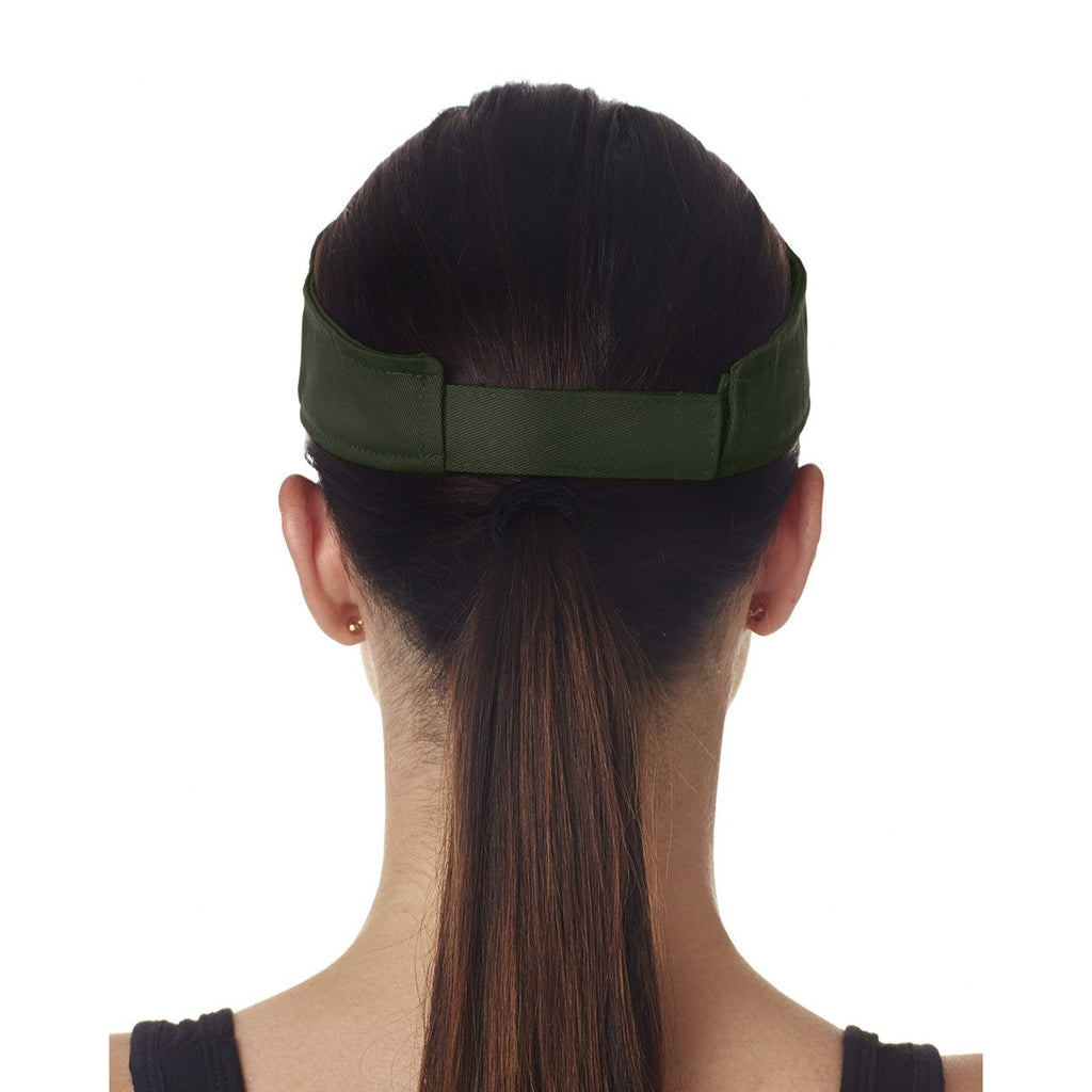 UltraClub Women's Forest Green/White Classic Cut Brushed Cotton Twill Sandwich Visor