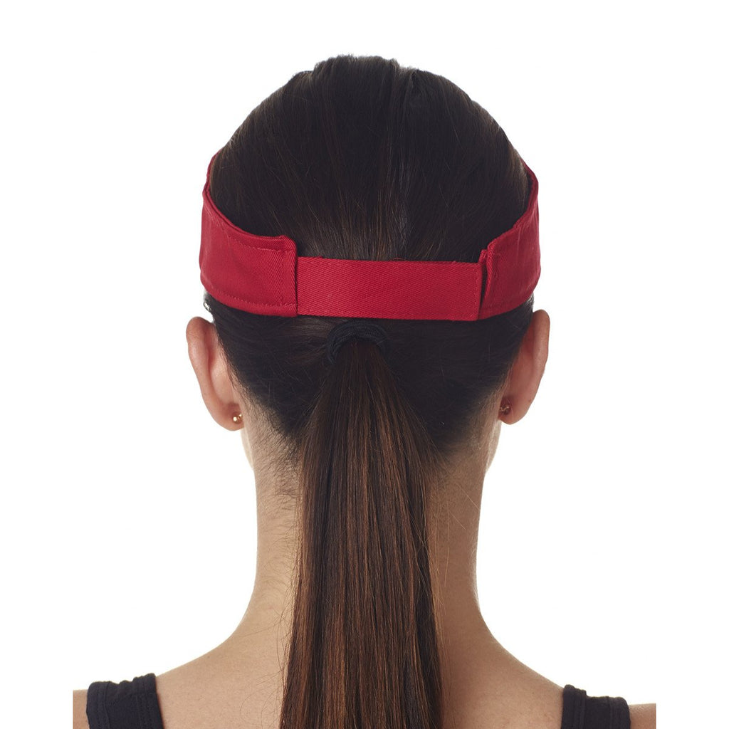 UltraClub Women's Red/White Classic Cut Brushed Cotton Twill Sandwich Visor