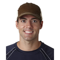 UltraClub Men's Brown/Stone Classic Cut Brushed Cotton Twill Unstructured Trucker Cap