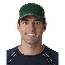 UltraClub Men's Forest/Stone Classic Cut Brushed Cotton Twill Unstructured Trucker Cap