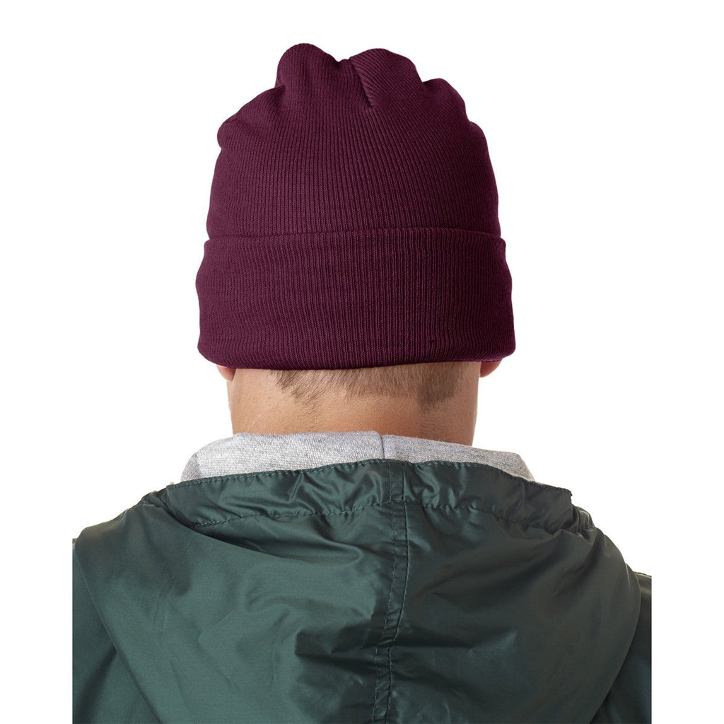 UltraClub Men's Burgundy Knit Beanie with Cuff