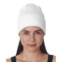 UltraClub Men's White Knit Beanie with Cuff