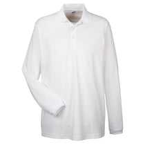 UltraClub Men's White Cool & Dry Long-Sleeve Mesh Pique Polo