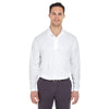 UltraClub Men's White Cool & Dry Long-Sleeve Mesh Pique Polo