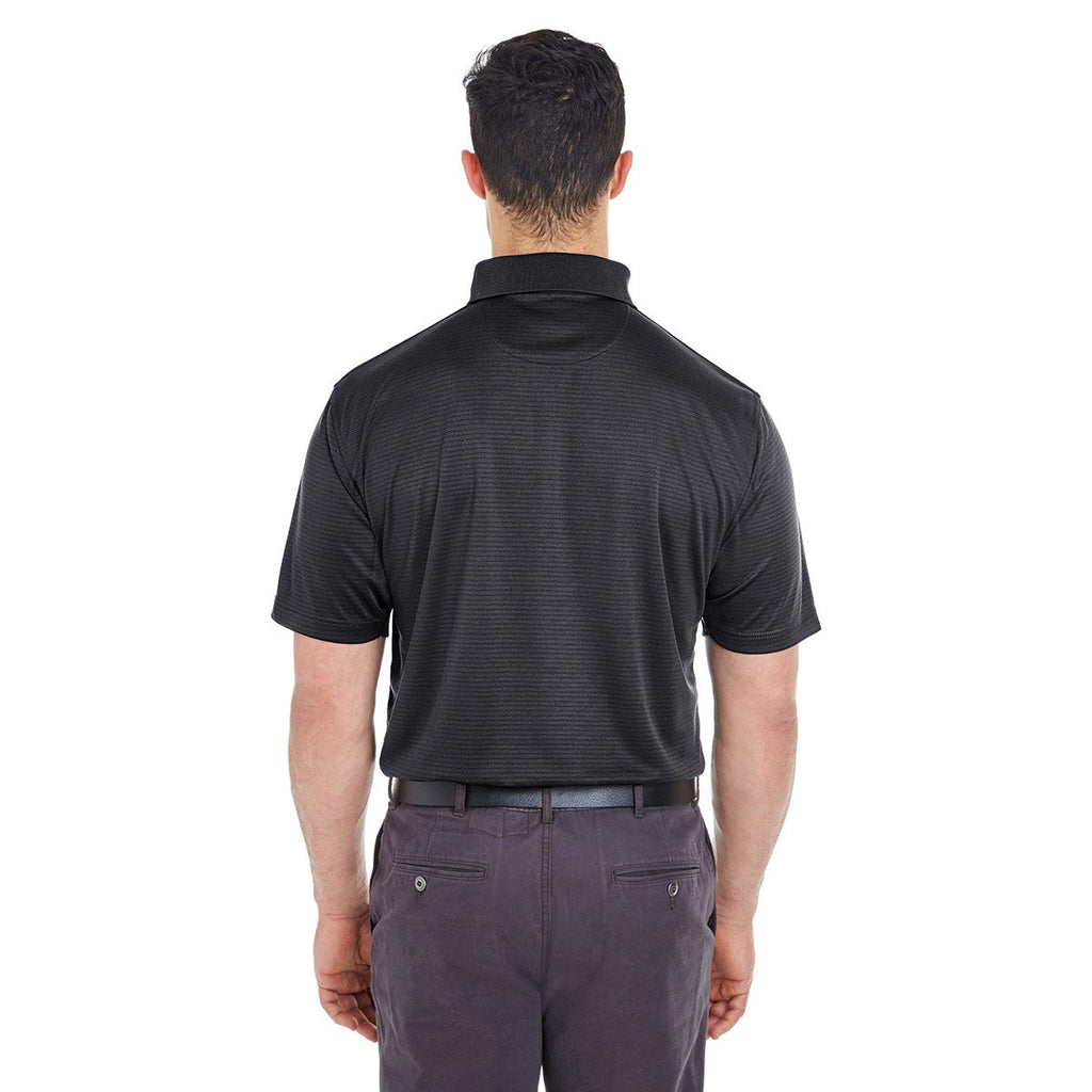 UltraClub Men's Black Cool & Dry Jacquard Stripe Polo