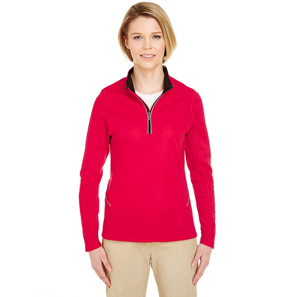 UltraClub Women's Red Cool & Dry Sport Quarter-Zip Pullover