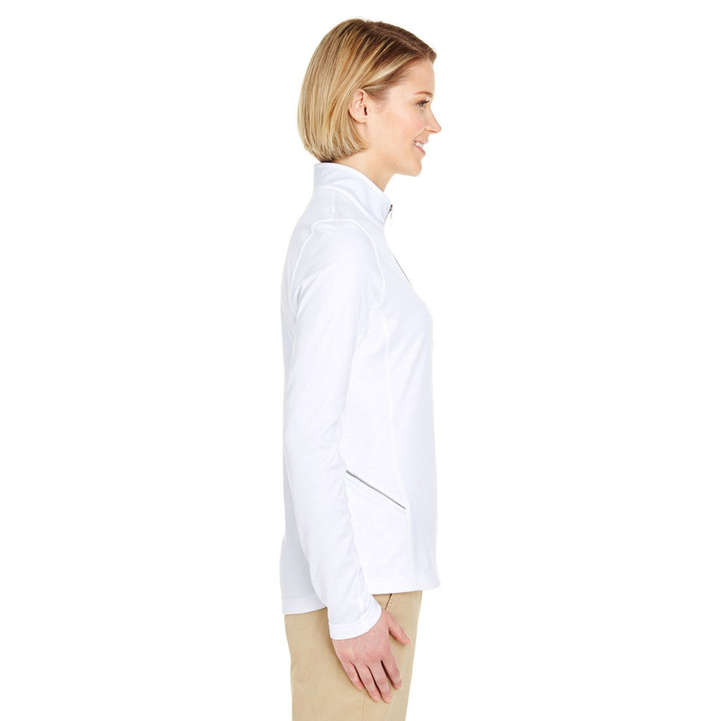 UltraClub Women's White Cool & Dry Sport Quarter-Zip Pullover