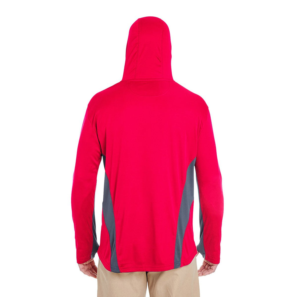 UltraClub Men's Red/Charcoal Cool & Dry Sport Hooded Pullover