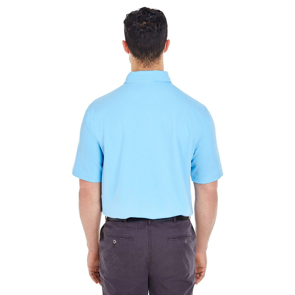 UltraClub Men's Columbia Blue/White Platinum Performance Birdseye Polo with TempControl Technology