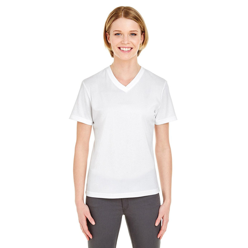 UltraClub Women's White Cool & Dry Sport V-Neck T-Shirt