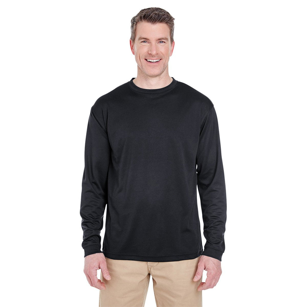 UltraClub Men's Black Cool & Dry Sport Long-Sleeve T-Shirt