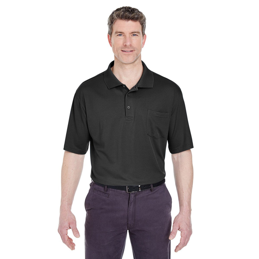 UltraClub Men's Black Cool & Dry Sport Polo with Pocket