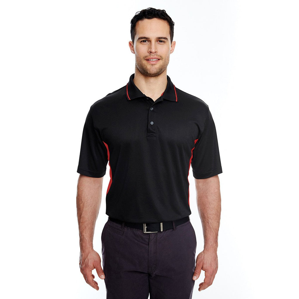 UltraClub Men's Black/Red Cool & Dry Sport Two-Tone Polo