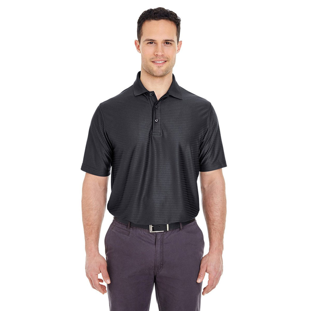 UltraClub Men's Black Cool & Dry Elite Tonal Stripe Performance Polo