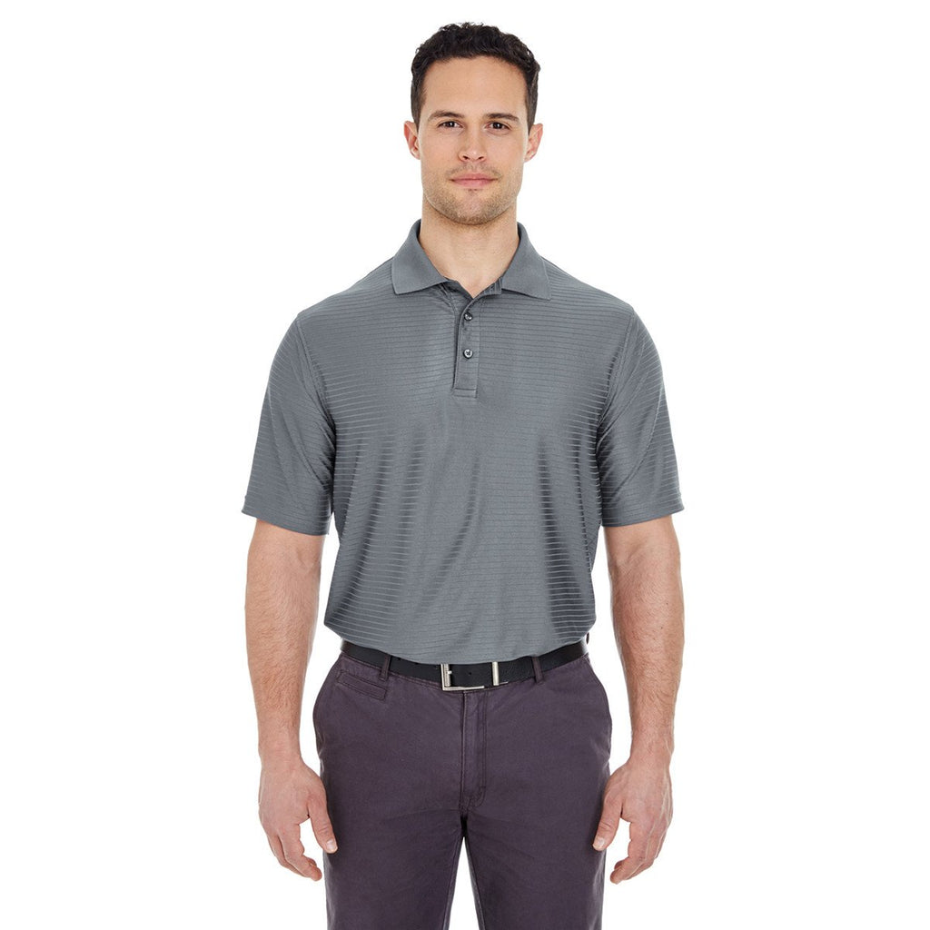 UltraClub Men's Charcoal Cool & Dry Elite Tonal Stripe Performance Polo
