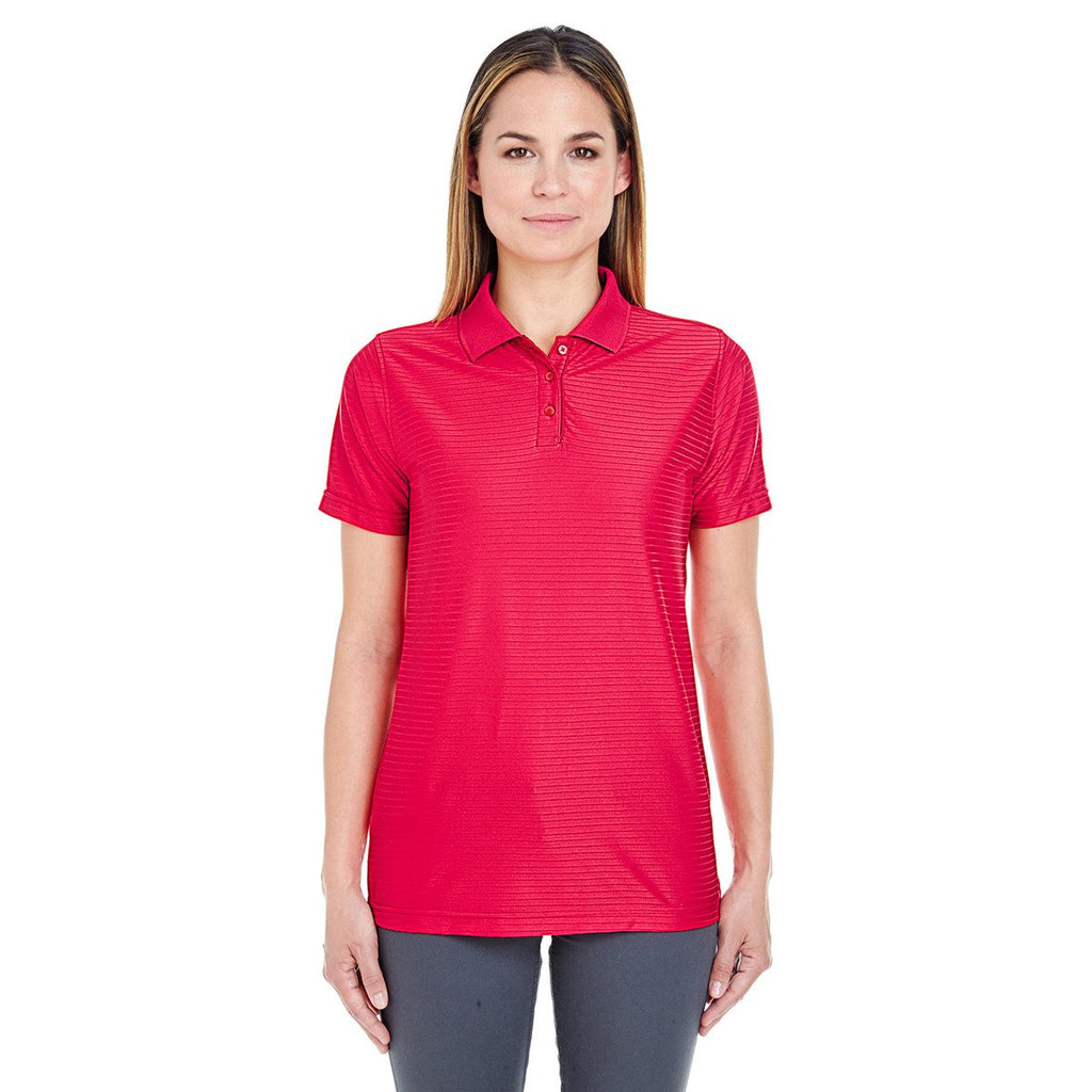 UltraClub Women's Red Cool & Dry Elite Tonal Stripe Performance Polo
