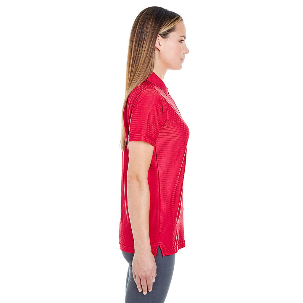 UltraClub Women's Red Cool & Dry Elite Tonal Stripe Performance Polo