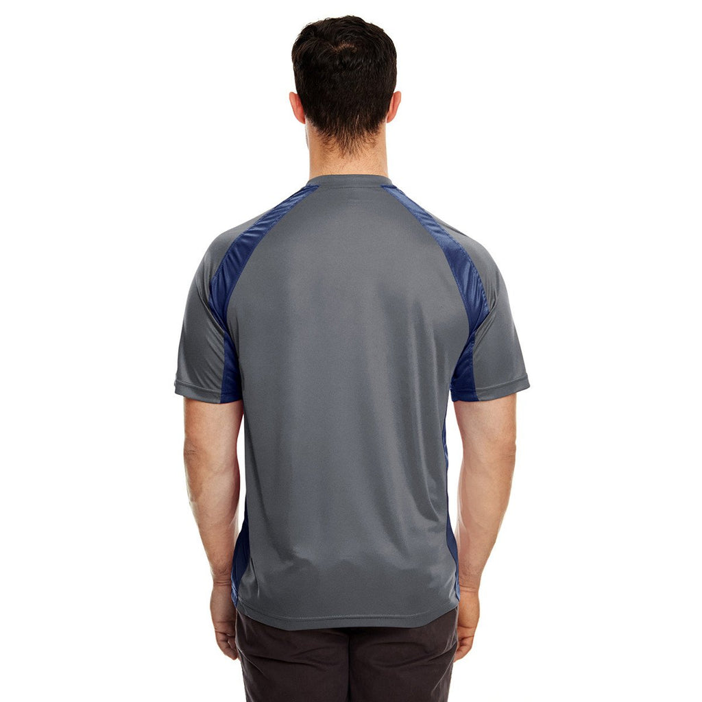 UltraClub Men's Charcoal/Navy Cool & Dry Sport Two-Tone Performance Interlock T-Shirt