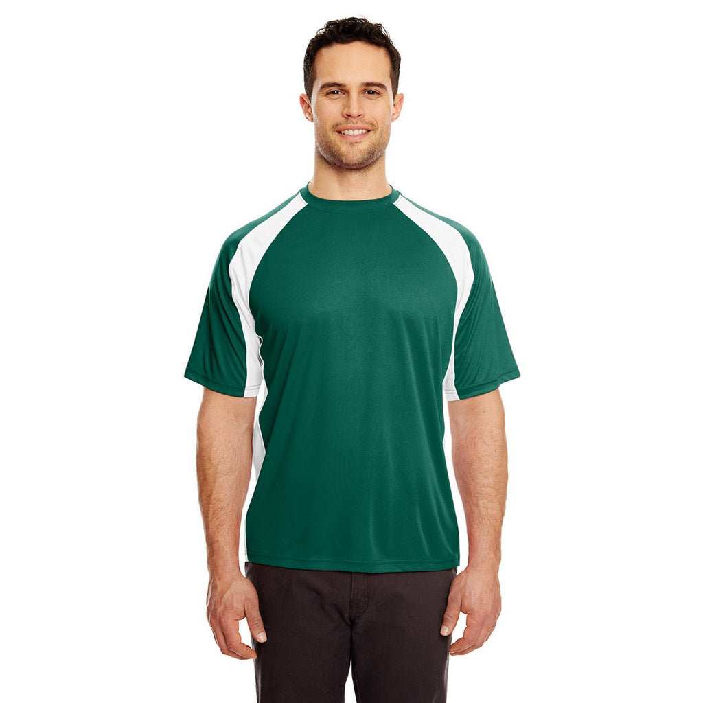 UltraClub Men's Forest Green/White Cool & Dry Sport Two-Tone Performance Interlock T-Shirt