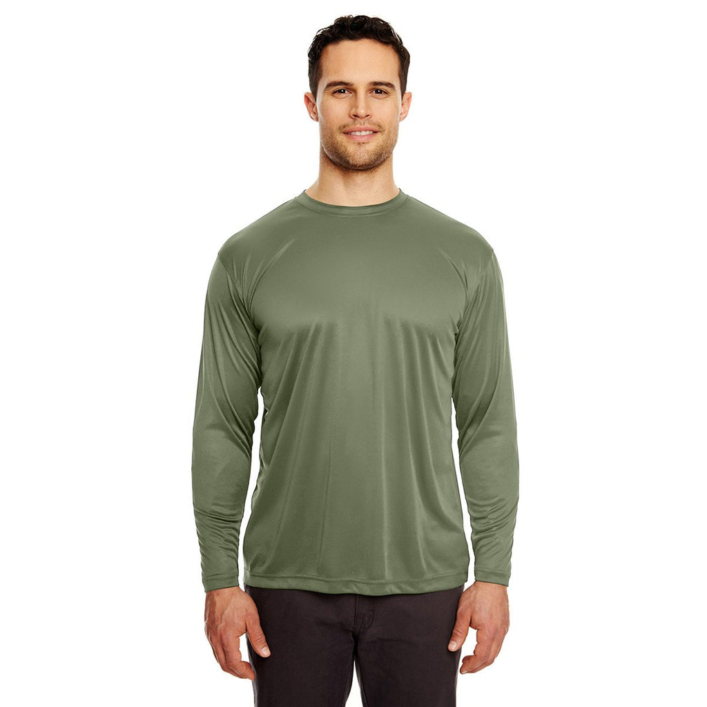 UltraClub Men's Military Green Cool & Dry Sport Long-Sleeve Performance Interlock T-Shirt