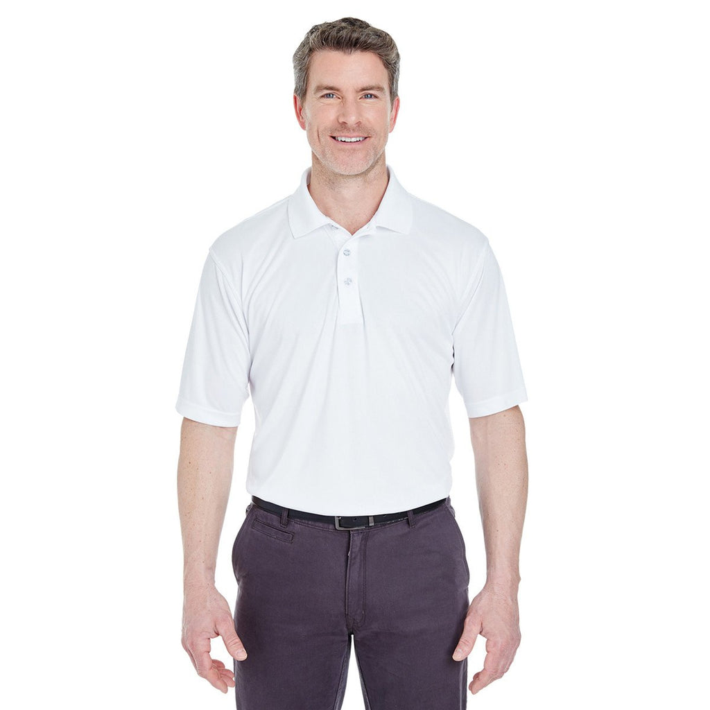 UltraClub Men's White Cool & Dry Sport Performance Interlock Polo