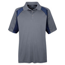 UltraClub Men's Charcoal/Navy Cool & Dry Sport Performance Colorblock Interlock Polo