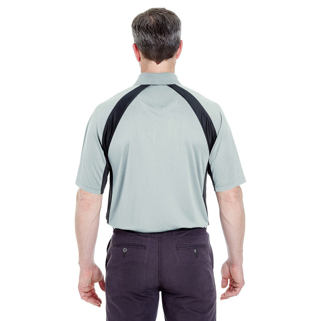 UltraClub Men's Grey/Black Cool & Dry Sport Performance Colorblock Interlock Polo