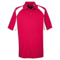 UltraClub Men's Red/White Cool & Dry Sport Performance Colorblock Interlock Polo