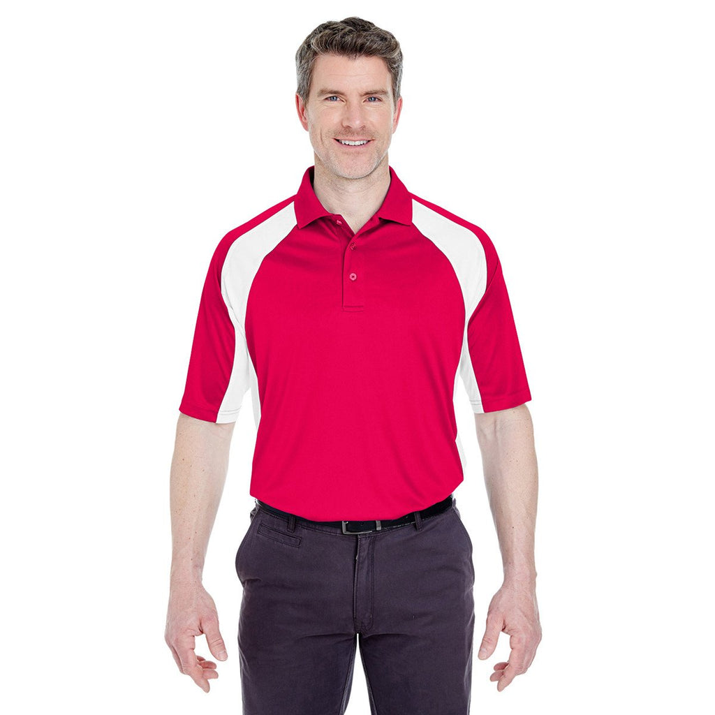 UltraClub Men's Red/White Cool & Dry Sport Performance Colorblock Interlock Polo