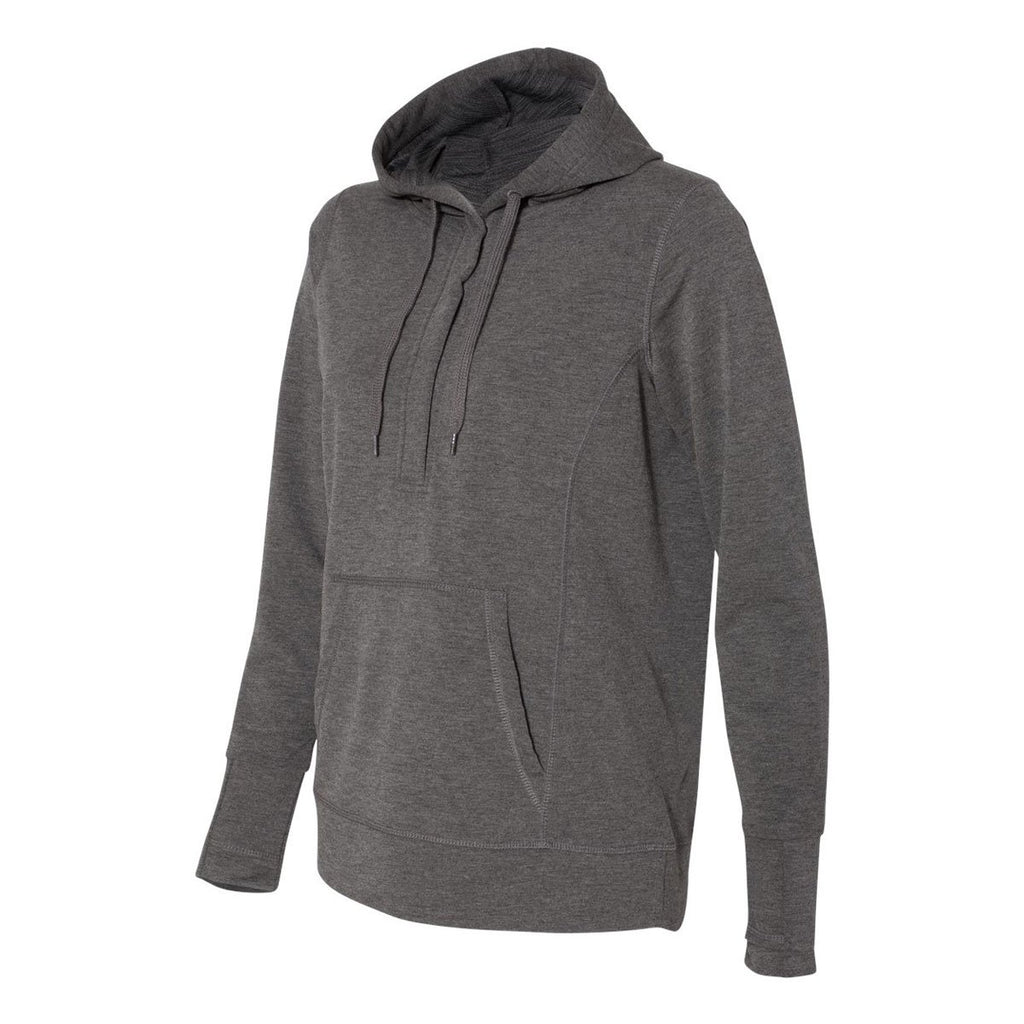 J. America Women's Charcoal Heather Omega Stretch Terry Snap Placket Hooded Pullover