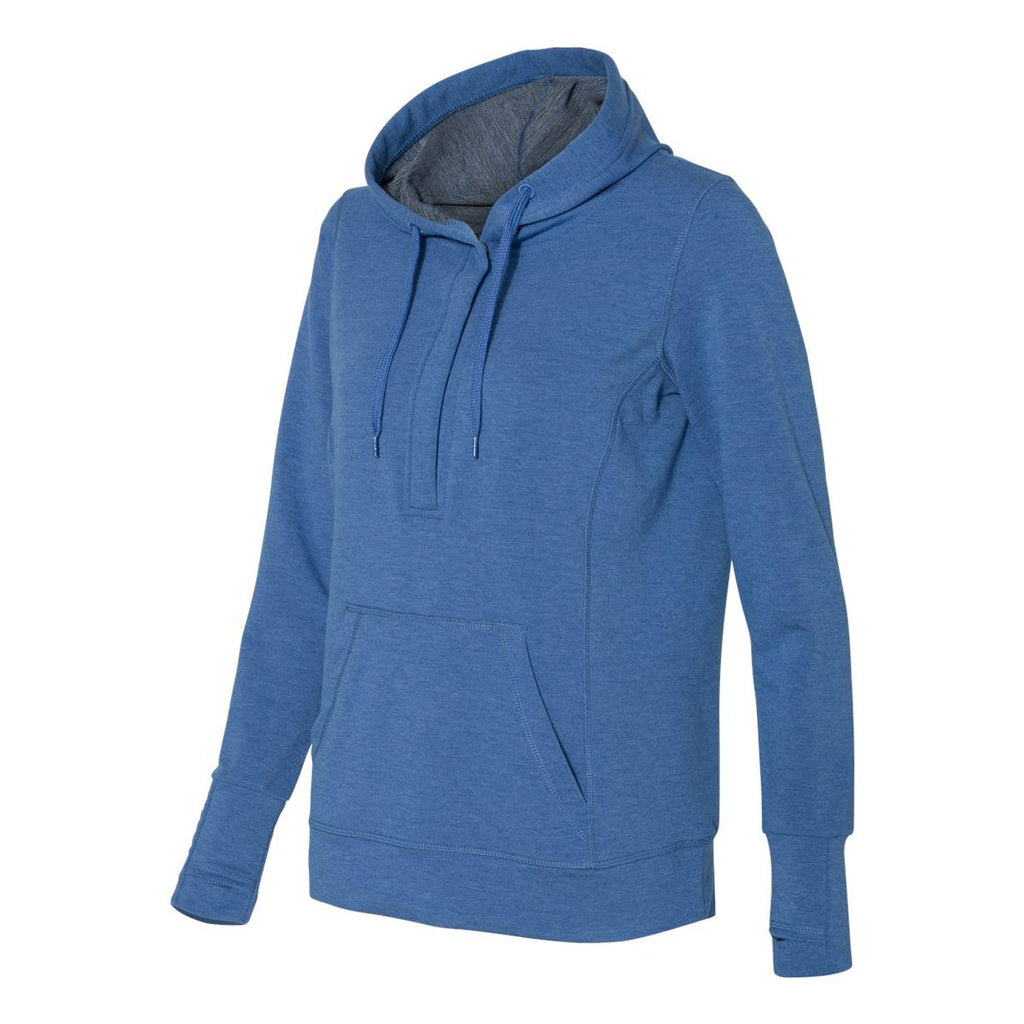 J. America Women's Royal Heather Omega Stretch Terry Snap Placket Hooded Pullover