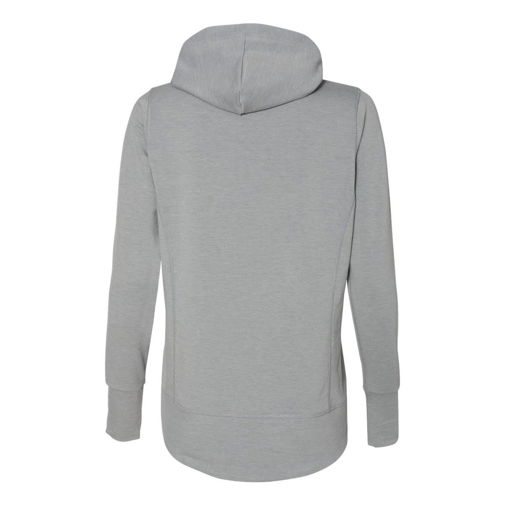 J. America Women's Silver Grey Heather Omega Stretch Terry Snap Placket Hooded Pullover