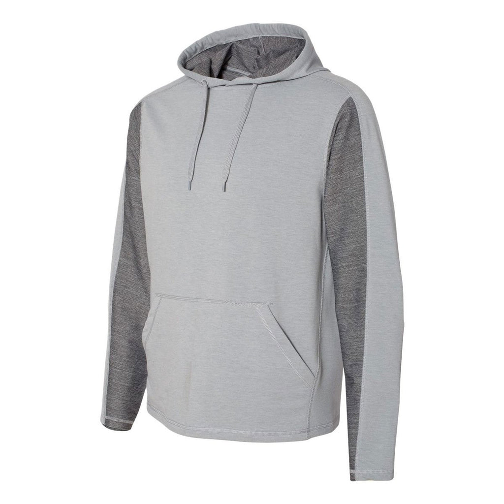 J. America Men's Silver Grey Heather Omega Stretch Terry Hooded Pullover