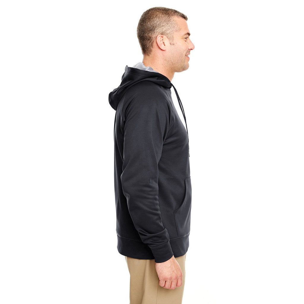 UltraClub Men's Black/Steel Grey Cool & Dry Sport Hooded Fleece