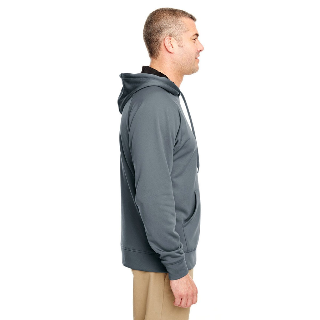 UltraClub Men's Smoke/Black Cool & Dry Sport Hooded Fleece