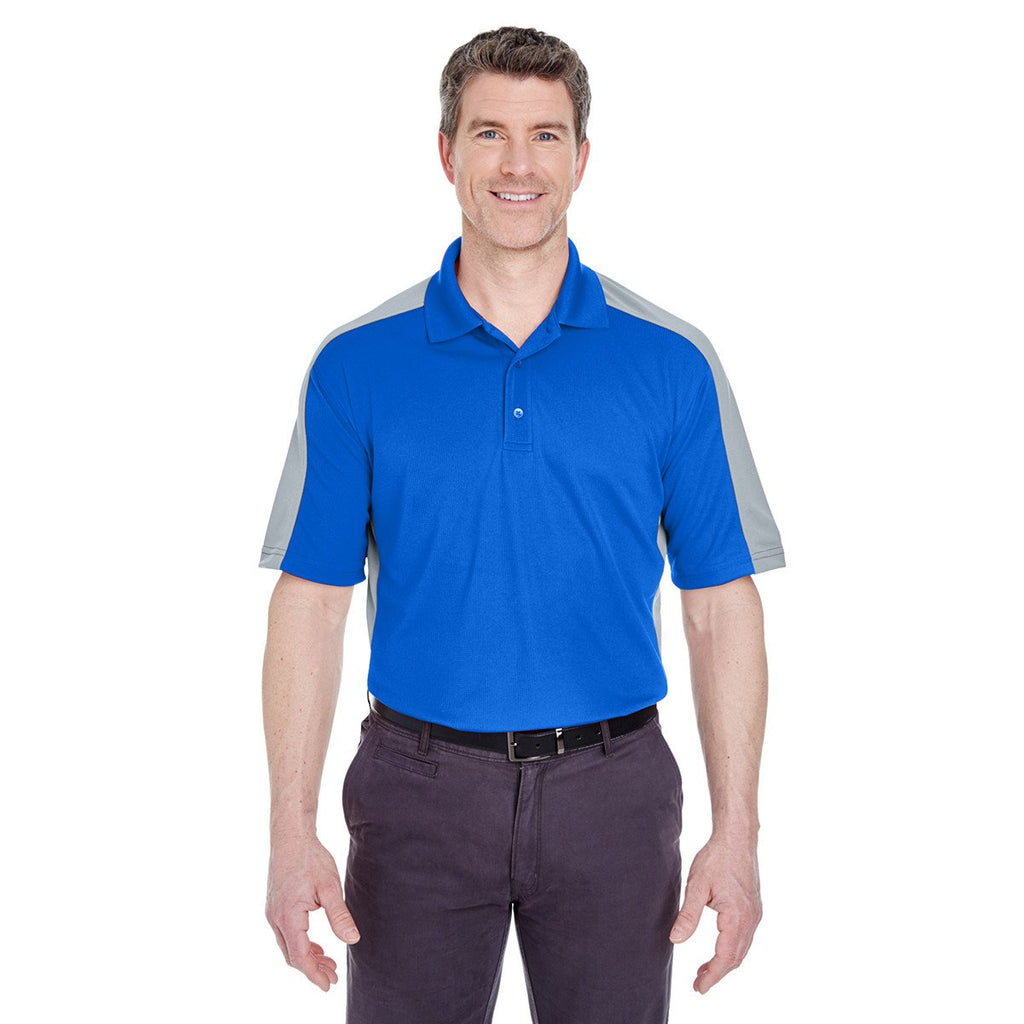 UltraClub Men's Royal/Silver Cool & Dry Stain-Release Two-Tone Performance Polo