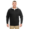 UltraClub Men's Black/Heather Grey Rugged Wear Thermal-Lined Full-Zip Hooded Fleece