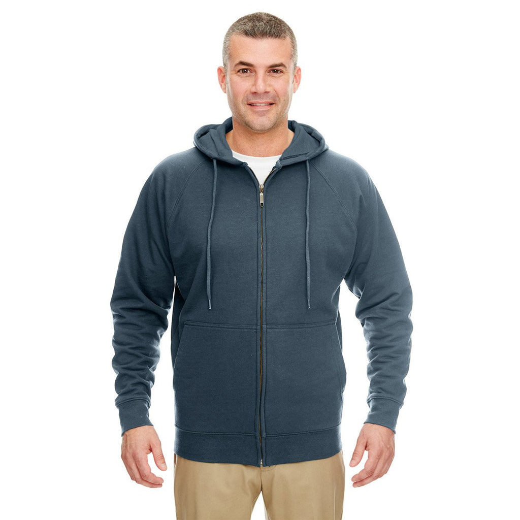 UltraClub Men's Dark Heather Grey Rugged Wear Thermal-Lined Full-Zip Hooded Fleece