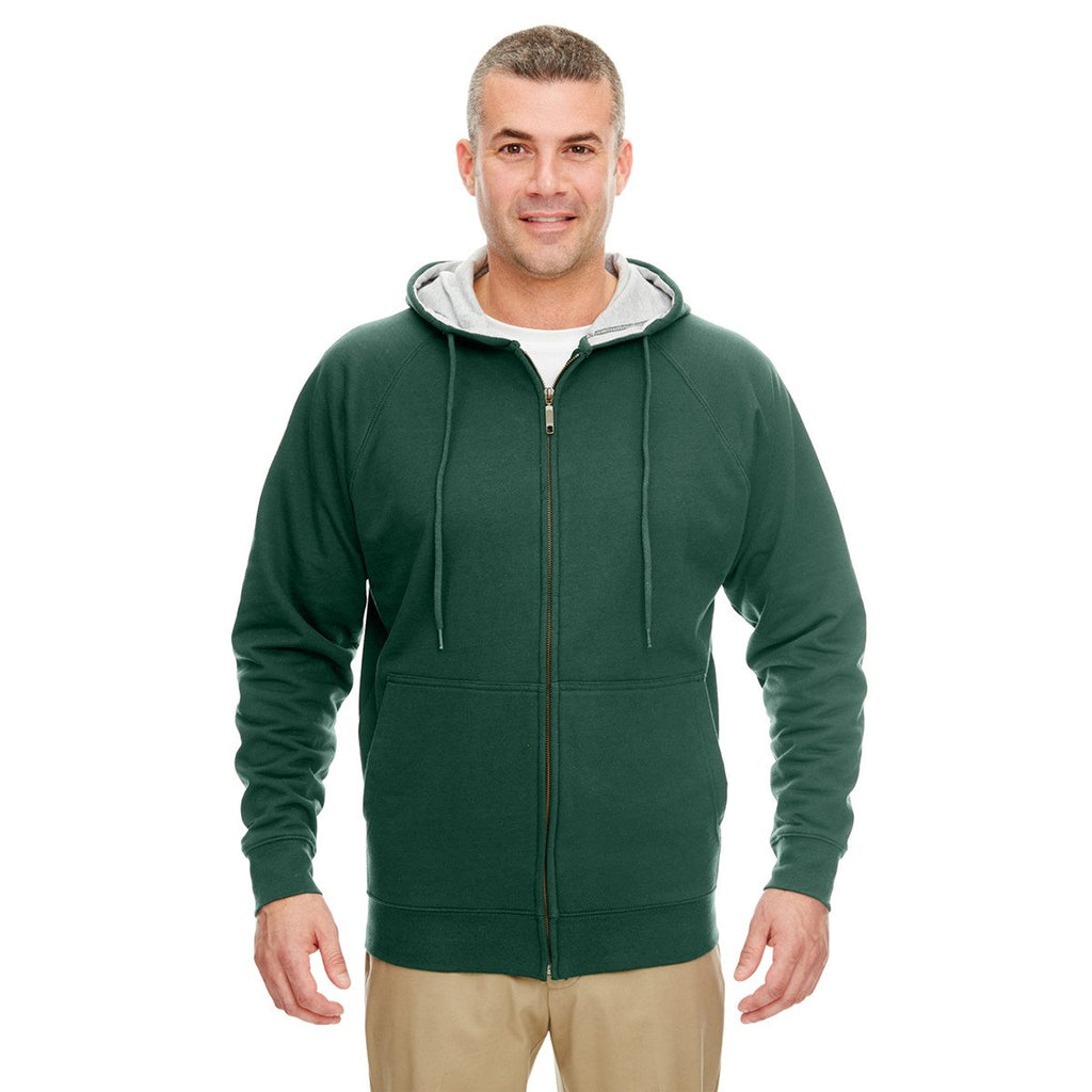 UltraClub Men's Forest Green/Heather Grey Rugged Wear Thermal-Lined Full-Zip Hooded Fleece