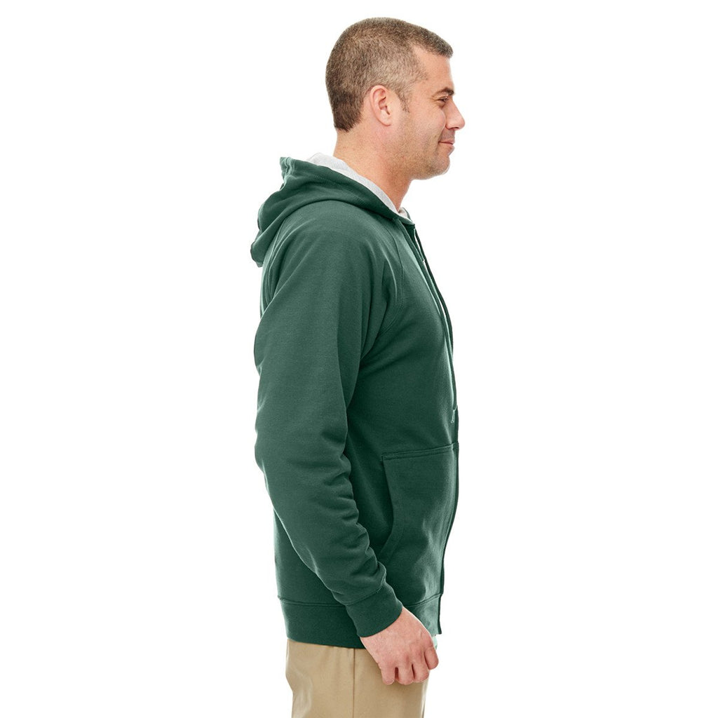 UltraClub Men's Forest Green/Heather Grey Rugged Wear Thermal-Lined Full-Zip Hooded Fleece