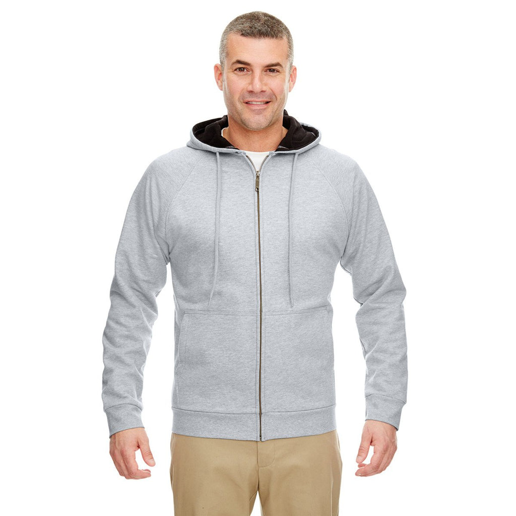 UltraClub Men's Heather Grey/Black Rugged Wear Thermal-Lined Full-Zip Hooded Fleece