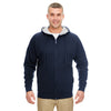 UltraClub Men's Navy/Heather Grey Rugged Wear Thermal-Lined Full-Zip Hooded Fleece