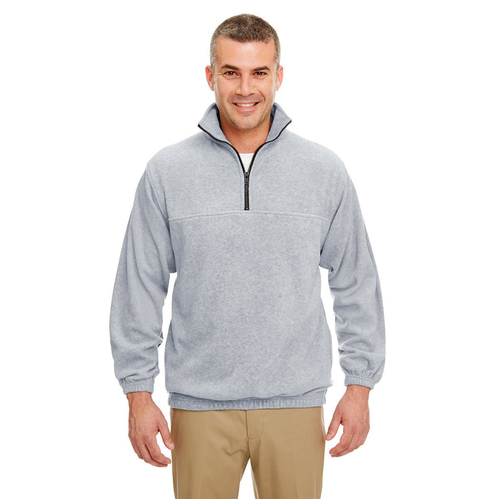 UltraClub Men's Grey Heather Iceberg Fleece Quarter-Zip Pullover