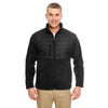 UltraClub Men's Black Fleece Jacket with Quilted Yoke Overlay